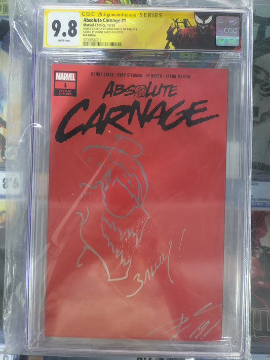 Absolute Carnage #1 2019 CGC 9.8 Signature Series Signed by Donny Cates and Signed and Sketched by Mark Bagley
