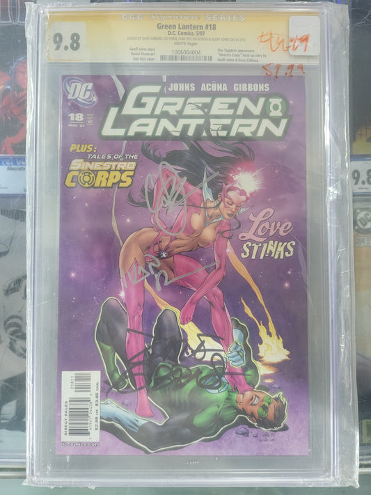 Green Lantern #18 2007 CGC 9.8 Signature Series Signed by Dave Gibbons, Ivan Reis and Geoff Johns